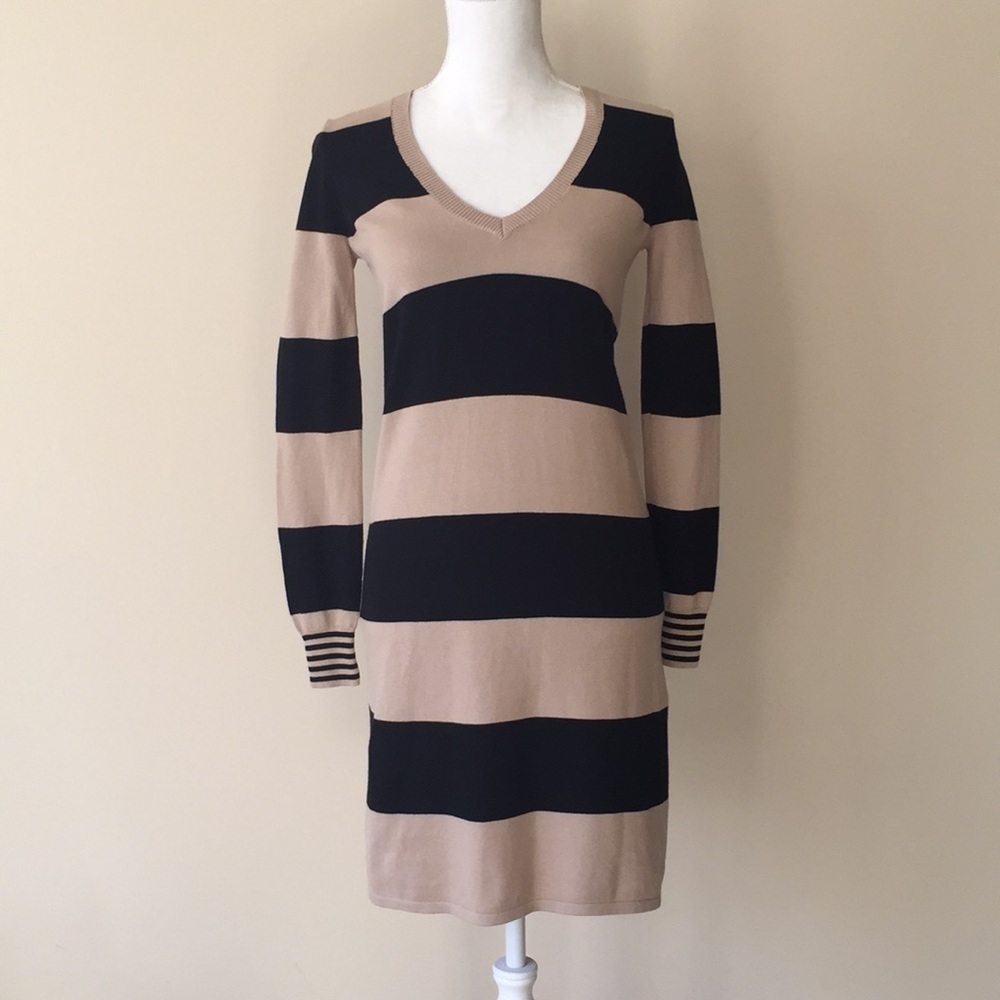 Madewell Wallace Tan Striped Sweater Dress